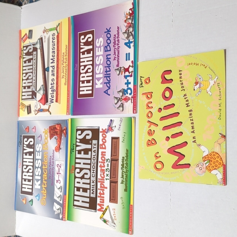 Scholastic Math Themed Educational Paperback Book Set of 5 Books - Hershey Math